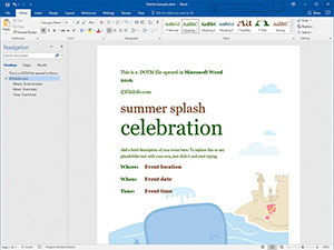Captura de pantalla de un archivo .dotm en Microsoft Word 2016